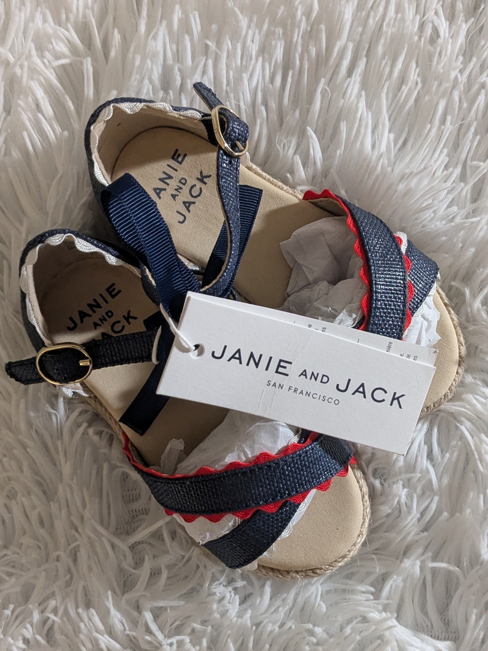 Janie and Jack Navy Sandals with Red Trim for Girls